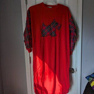 Vintage Women's Bolo Spirit Christmas Nightgown, Plaid, Dog, Long, Red, Size S